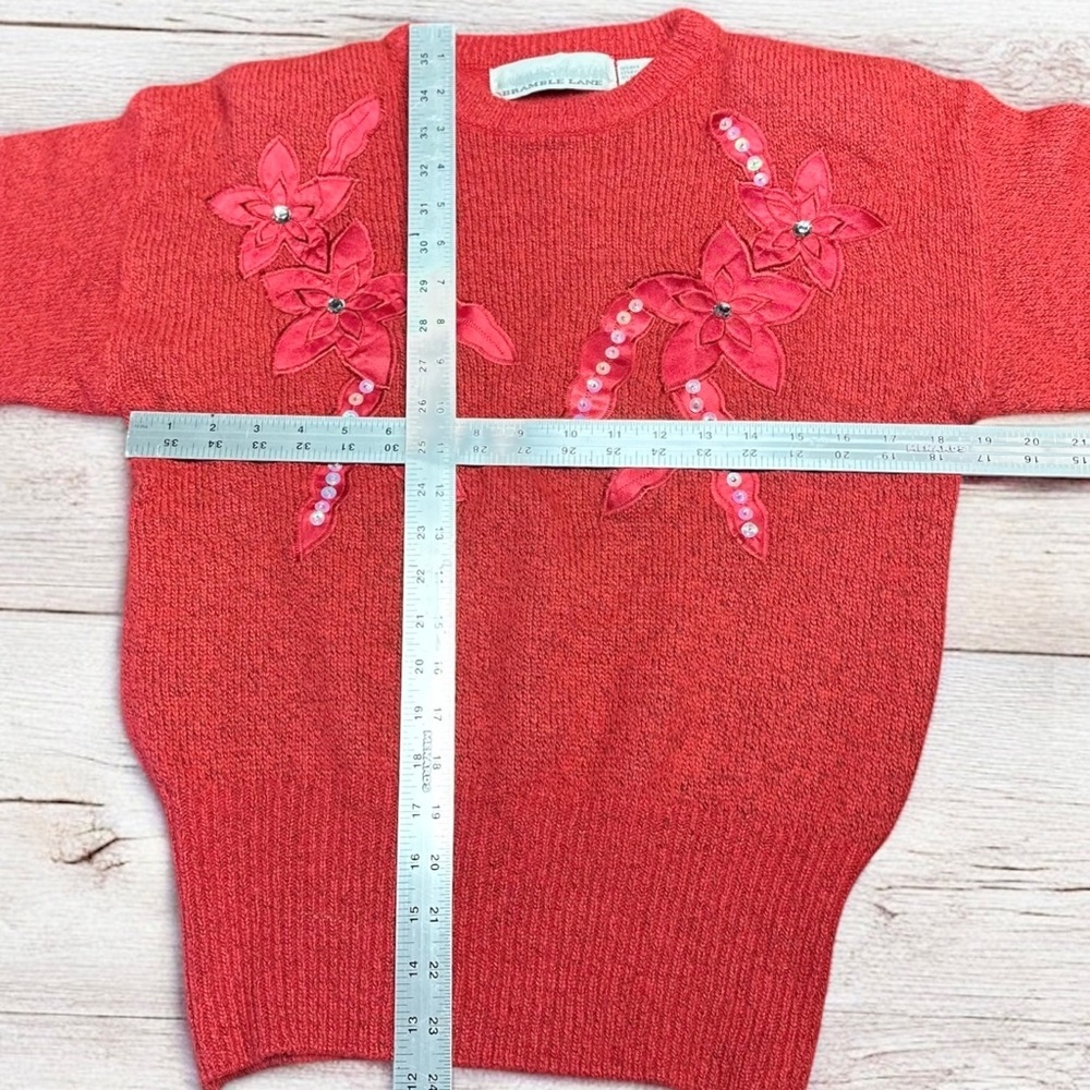 Vintage Silk Angora Rabbit Blend Women’s Red Knit Sweater Bramble Lane Size M - Picture 4 of 4